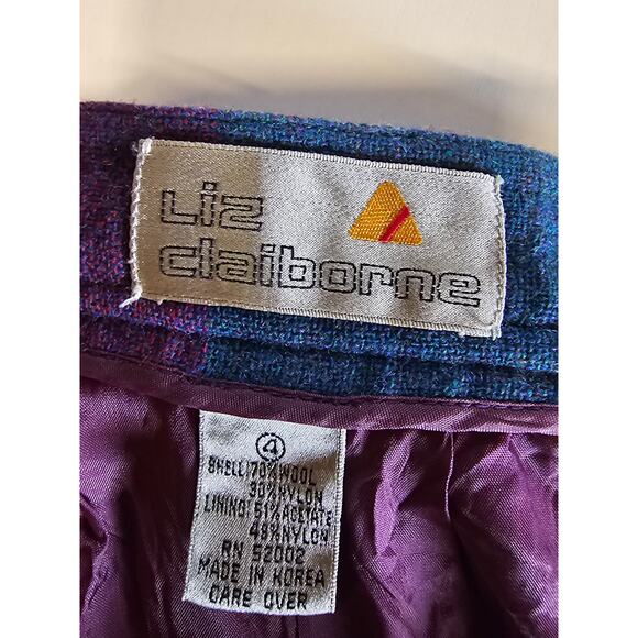 Vintage Liz Claiborne Wool Blend Check Plaid Pleated Midi Skirt Size 4 S 3830 - Picture 3 of 9